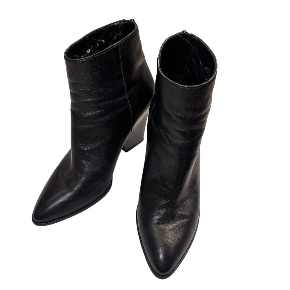 Stuart Weitzman Bedford Ankle Boots Black Leather Pointed Toe Block Heel Size 8